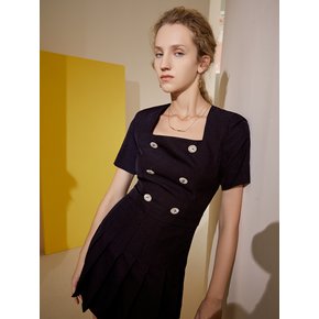 YY retro square collar dress NAVY