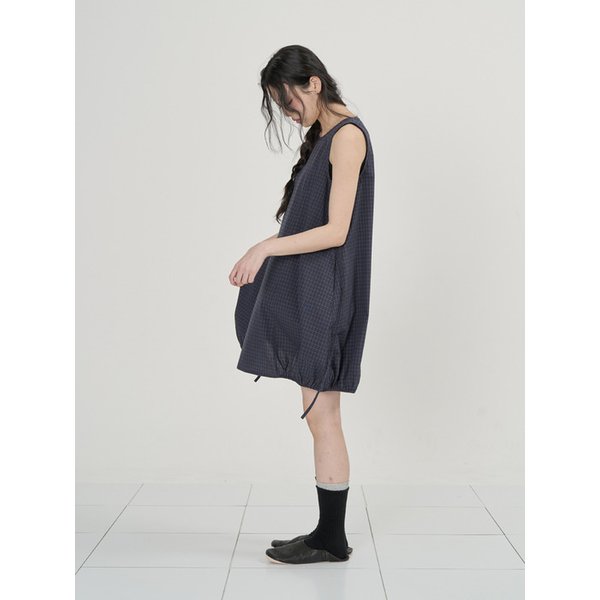 BALLOON CHECK ONEPIECE (NAVY)
