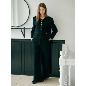 [EJnolee White Flame] Semi Wide Black Tweed Pants