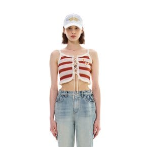 MIMI STRIPE SLEEVELESS VEST / RED