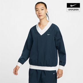 우먼스 나이키 스포츠웨어 에센셜 루즈 UV 우븐 긴팔 브이넥 탑 NIKE FV7650-480