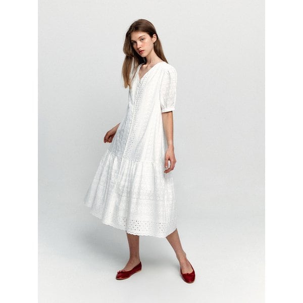 브이넥 레이스 버튼 원피스(MAFBOP23MWH)