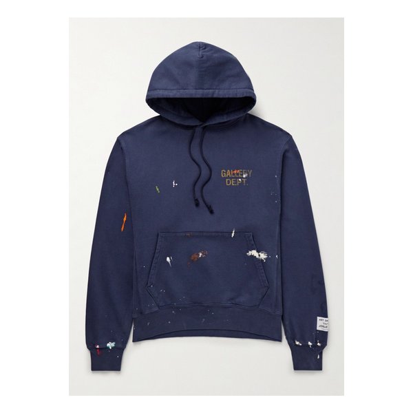 로고 프린트 페인트 스플래터 코튼 저지 후디 블루 46376663162903332