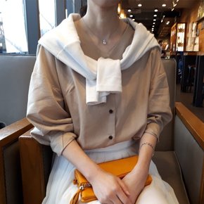 흰색 브이넥 노카라 면 텐셀 남방 루즈핏 66 77 88 빅사이즈 봄 가을 정장 이너 셔츠 블라우스
