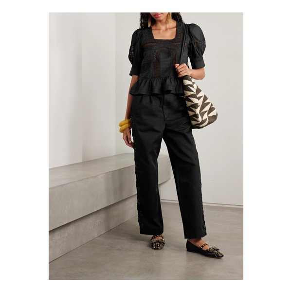 프랑카 레이스 트리밍 코튼 혼방 보일 블라우스 블랙 46376663162914854