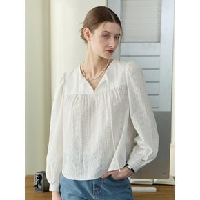 Embroidery Lace Shirring Blouse - White