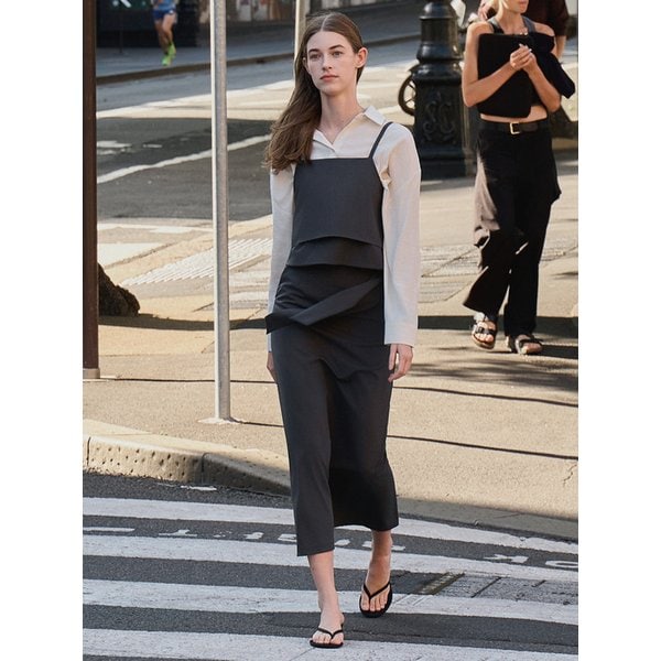 [세트] 투웨이 뷔스티에 + 타이 맥시 스커트 차콜 amr2254