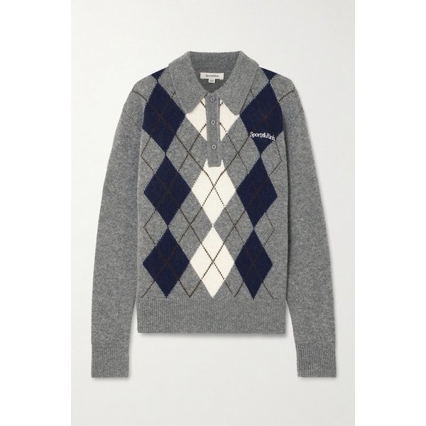 자수 아가일 캐시미어 울 혼방 폴로 스웨터 그레이 46376663162977227