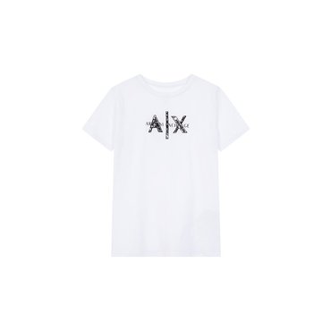 ARMANI EXCHANGE AX 여성 스팽글 로고 크루넥 티셔츠(A423130511)_화이트