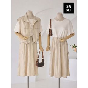 스냅버튼 바스락조끼 반팔원피스 셋업 T2504SE603B_P390914645
