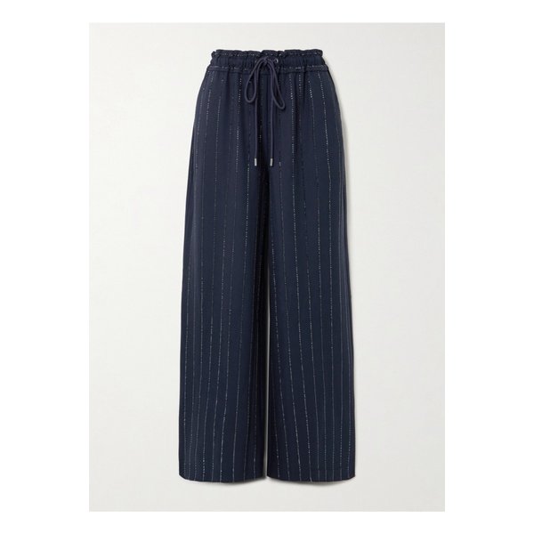 크리스털 장식 핀스트라이프 와이드 크레이프 팬츠 네이비 1647597358036986