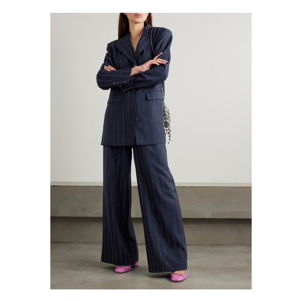 크리스털 장식 핀스트라이프 와이드 크레이프 팬츠 네이비 1647597358036986