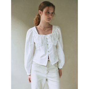 SQUARE NECK SHIRRING BLOUSE_IVORY