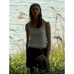 LINEN BLEND STRAP WHOLEGARMENT KNIT TOP