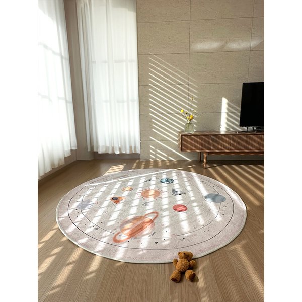 국산 사계절 아이방 원형러그 워셔블 놀이방 매트 우주 극세사 카페트