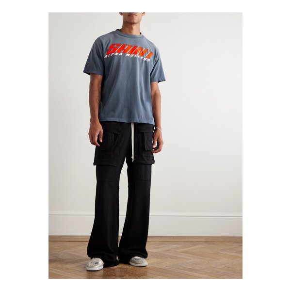 세인트 알파 로고 프린트 디스트레스 코튼 저지 티셔츠 블루 46376663162875639