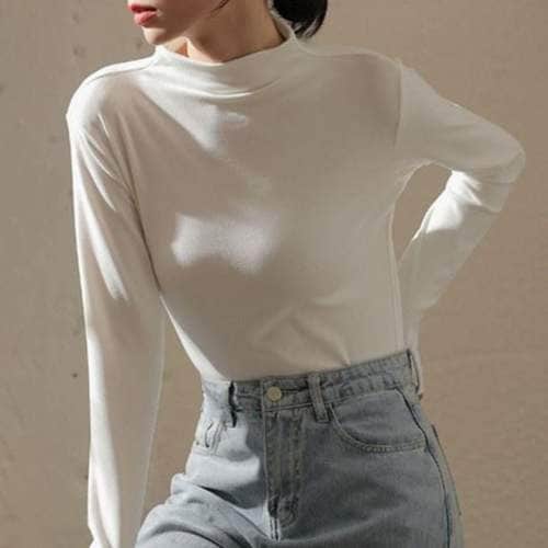 폴라티 텐셜 하프넥 목폴라 겨울 이너 여성 가을 반목 폴라티셔츠 흰색긴팔티 텐셜목폴라 반목폴라티