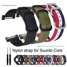 Suunto 코어 교체 스트랩용 나일론 시계 밴드 캔버스 손목 팔찌 커넥터 도구 포함 블랙 실버 핀 걸쇠 스트