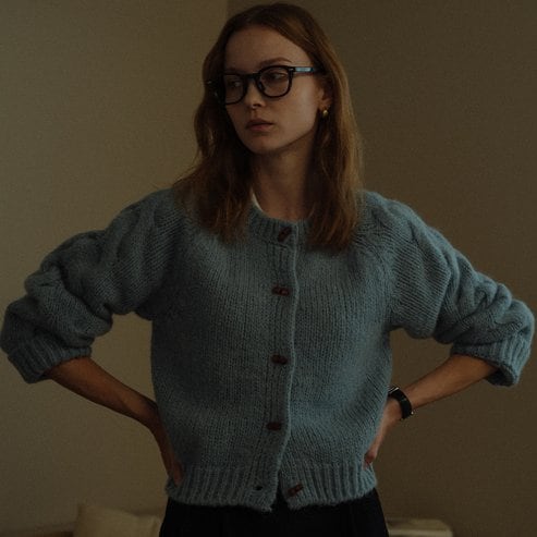 노운베러 Raglan sleeve toggle alpaca cardigan_Sky blue