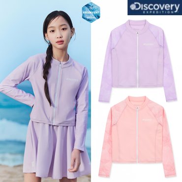디스커버리키즈 25SS  여아 프레시벤트 소매패턴 풀집업 세미크롭 래쉬가드 DKSW58053