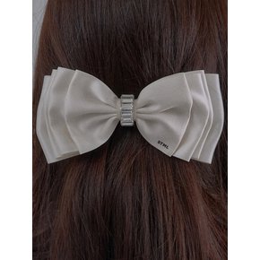Crystal Buckle Satin Ribbon Hairpin_Cream