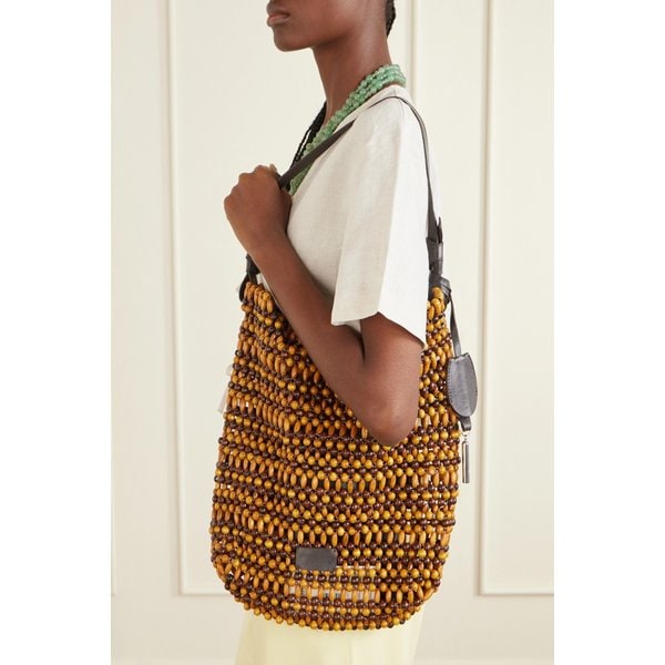 스타우드 드리프트 가죽 트리밍 비즈 우드 숄더백 46376663163027488