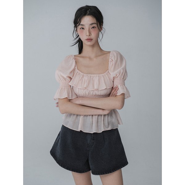 [리퍼브]OFF-SHOULDER RUFFLE SMOCK BLOUSE_PINK