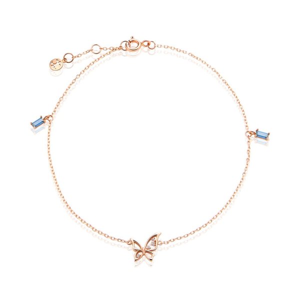 [비앤비골드] 18K 탄생석 아쿠아마린 나비 큐빅 발찌 SCA38269