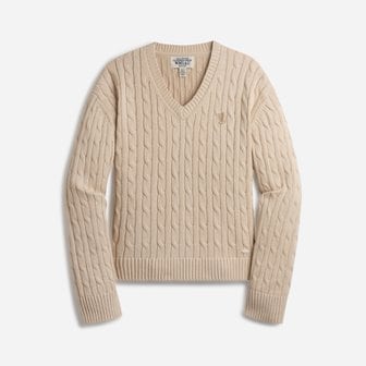 후아유 SURF BEAR LOOSE FIT V-NECK CABLE SWEATER WHKAE1213F