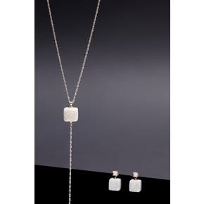 10mm White Druzy Agate Necklace + Earrings Set