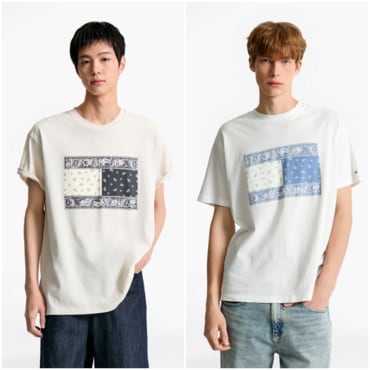 타미진스 남성 페이즐리 플래그 티셔츠 T32F1TTO45TMT1 TOMMY JEANS