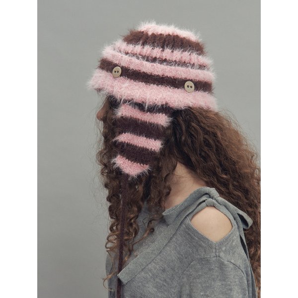 투웨이 이어플랩 비니 스트라이프 핑크믹스