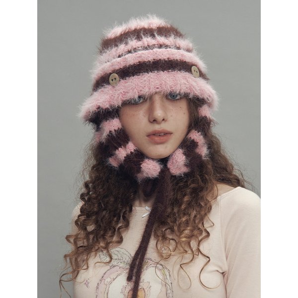 투웨이 이어플랩 비니 스트라이프 핑크믹스