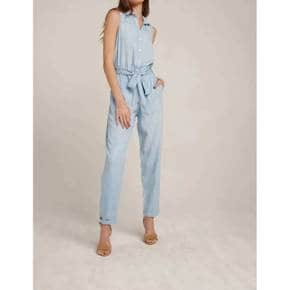 3967249 Bella Dahl Button Front Belted Tencel Jumpsuit In Salt Spray Wash