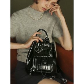 Leather ribbon string mini backpack _ Black