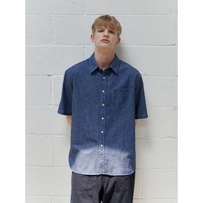 Linen denim double pocket 1/2 shirt (indigo)