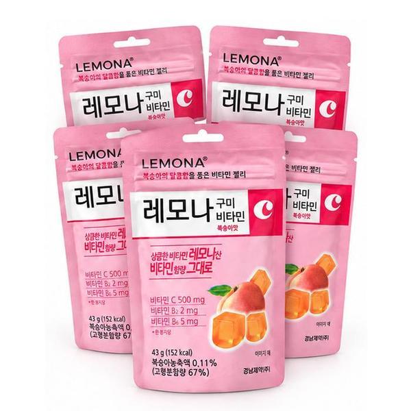 확대된 대표 경남제약 레모나 구미 비타민 복숭아맛 5봉 키즈 비타민C 비타젤리 D(1)
