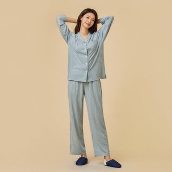 JAJU 여 보드라운 피치스킨 스트라이프 10부 파자마 세트(LIGHT MINT / DARK NAVY / LIGHT PINK)