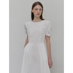 [단독] Boat Neck Pintuck Dress, White