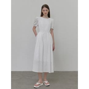 [단독] Boat Neck Pintuck Dress, White