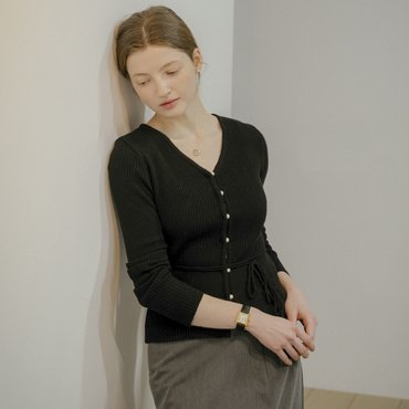 틸아이다이 [쓱머니적립] V-Rib merino blended cardigan_Black