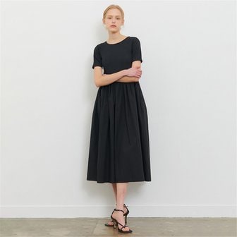 카미노 SEERSUCKER HALF SLEEVE SHIRRING ONE-PIECE BLACK