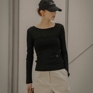 노운베러 Ribbed boat neck tencel T-shirt_Black