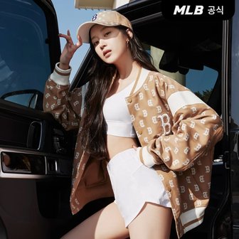 MLB [코리아공식][문가영 착용] 클래식 모노그램 자가드 어깨배색 바시티자켓 (D.Beige)