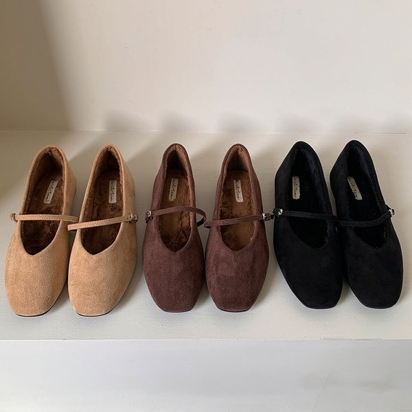 [옷자락] 여성 겨울 털단화 메리제인 가죽 플랫슈즈