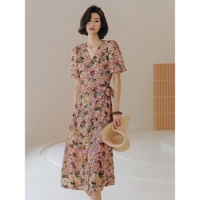 LS_Flower ribbon v-neck dress