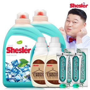 강호동의 쉬슬러 액상 세제 후레쉬 3.05L 2개+홈드라이전용 650ml 2개+구취케어 치약100g 2개.