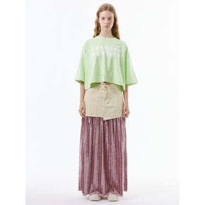 UP-331 벨렛 플리츠 데님스커트_VELVET PLEATS DENIM SKIRT PINK