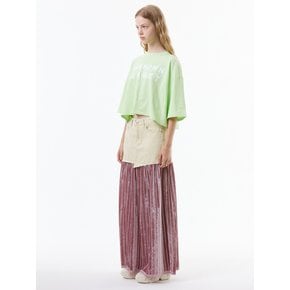 UP-331 벨렛 플리츠 데님스커트_VELVET PLEATS DENIM SKIRT PINK