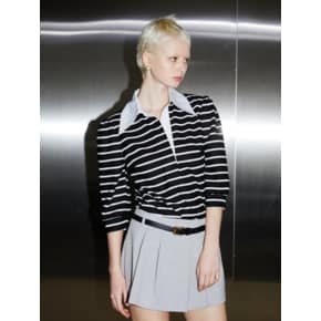 PIQUE STRIPE POLO T SHIRTS_BLACK